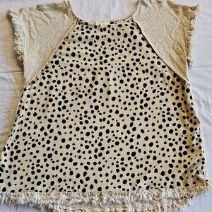Umgee Cream and Black Polka Dot Blouse